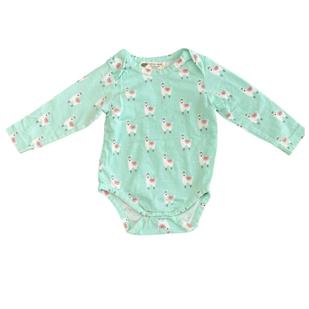 Monica + Andy Organic Bodysuit Baby Girl Llama Green 6-9 Months